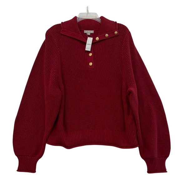 J.Crew Sweaters - J.Crew Womens Burgundy Cotton Fisherman Sweater Gold Crest Button XL New